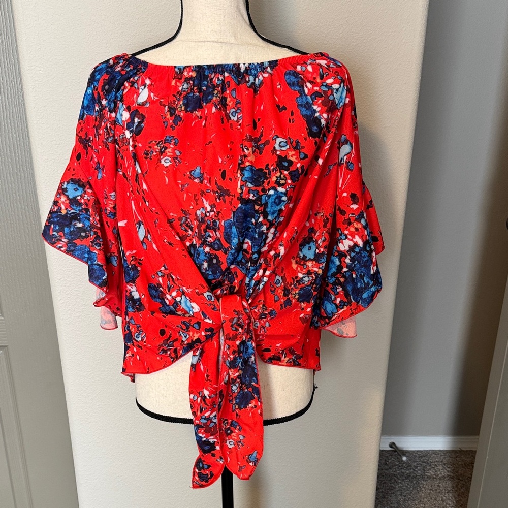 Elegant Floral Red and Blue Blouse